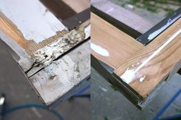 Ramen voor en na het schuren. Net voor het schilderen.