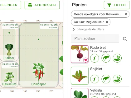 Gebruik meerdere filters in grove om de passende planten voor je bed te vinden