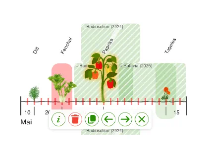 Die Nachbarschafts- und Fruchtfolgeanzeige in grove während der Planung
