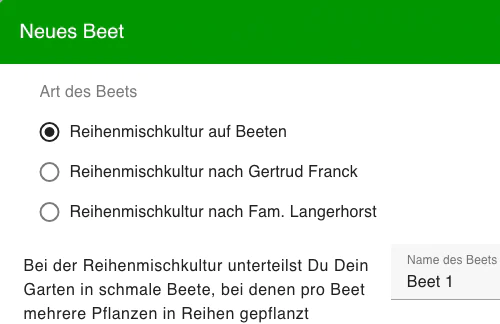 Auswahl der Beet-Art
